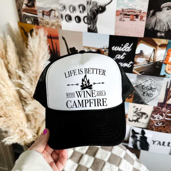 Wine & a Campfire Trucker Hat